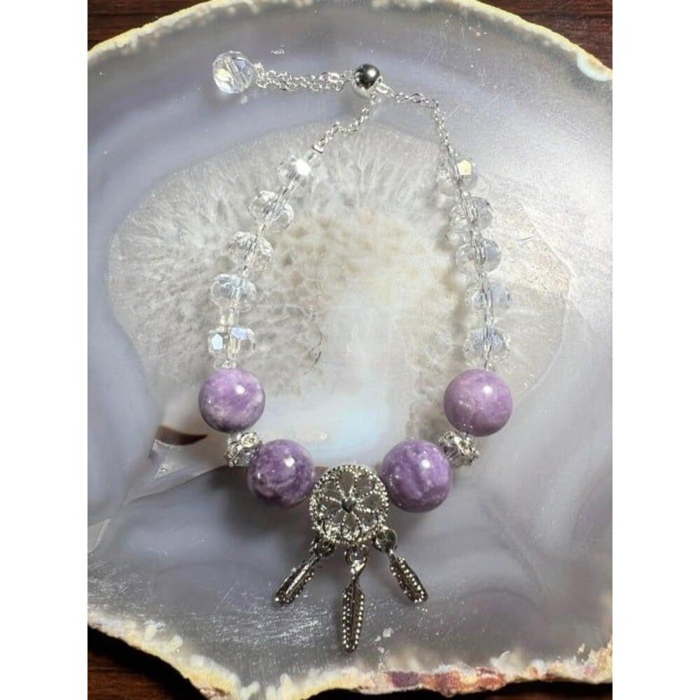 Lepidolite Dream Catcher Bracelet with Adjustable Slide